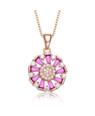 Sterling Silver Round and Baguette Colored Cubic Zirconia Wreath Pendant Necklace