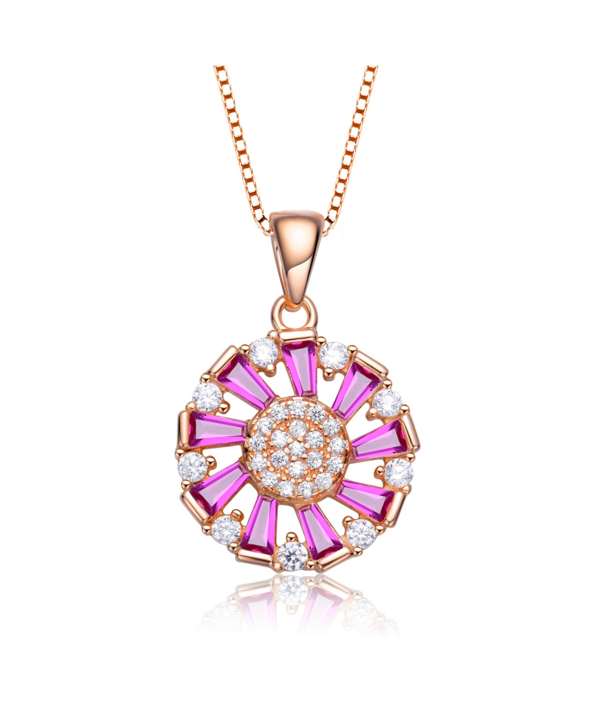Genevive Sterling Silver Round and Baguette colored Cubic Zirconia Wreath Pendant Necklace