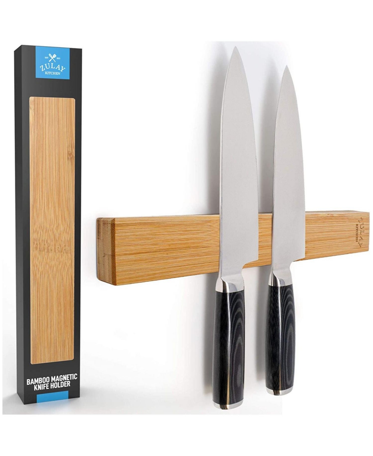 Zulay Kitchen Wooden Magnetic Knife Strip For Organizing Your Kitchen In Bamboo