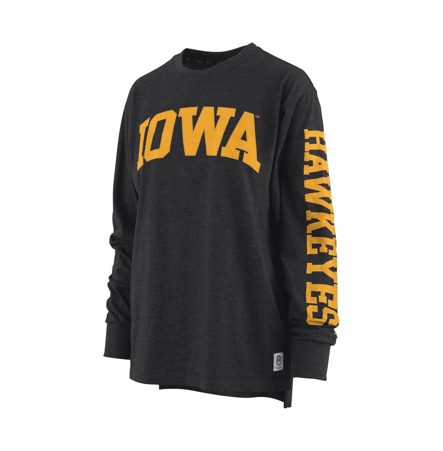 Женская футболка Pressbox Heathered Black Iowa Hawkeyes Two-Hit Canyon Long Sleeve — фото 3