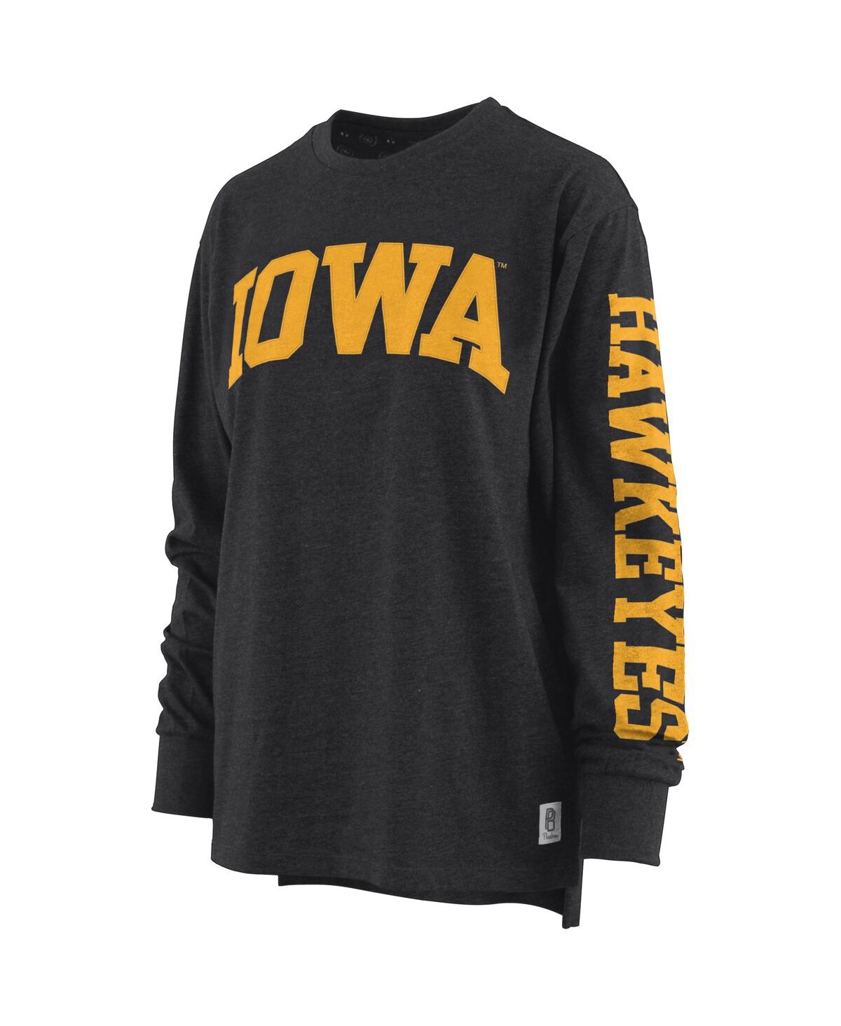 Women's Pressbox HeatheredIowa Hawkeyes Two-Hit Canyon Long Sleeve T-shirt - Black
