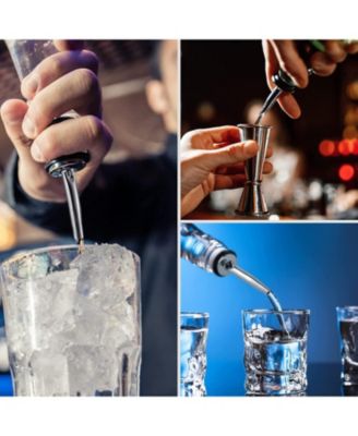 Stainless Steel Liquor Pourers with Rubber Dust Caps - 6 Pack
