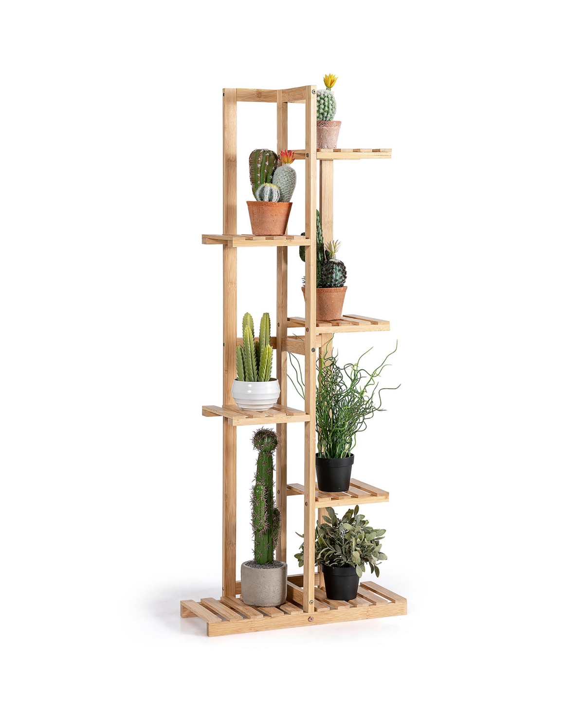 6 Tier 7 Potted Plant Stand Rack Bamboo Display Shelf for Patio Yard - Yellow