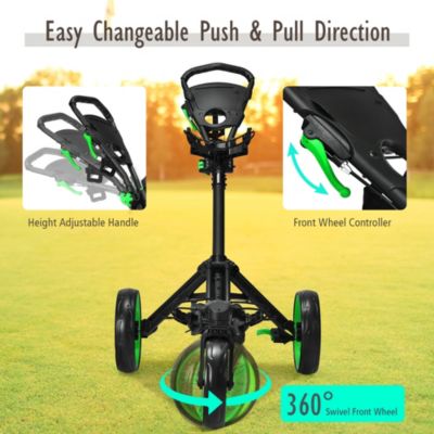 Folding Golf Push Cart W/Scoreboard Adjustable Handle Swivel Wheel