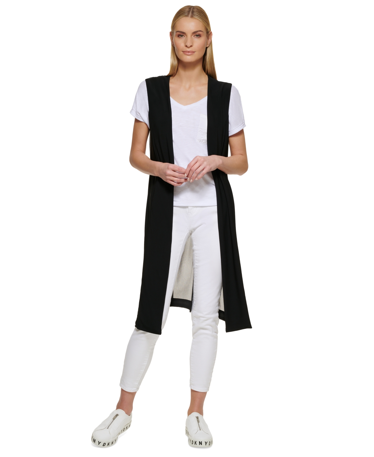 Dkny Chiffon Back Long Vest