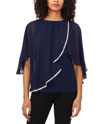 MSK Women's Asymmetric Embellished Chiffon Overlay Top - Macy's