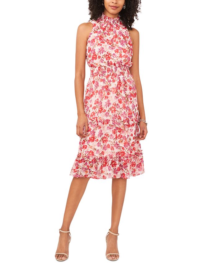 MSK Petite Floral Print Smocked Sleeveless Midi Dress - Macy's