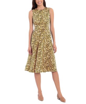 London Times - Petite Printed Banded-Waist Midi Dress