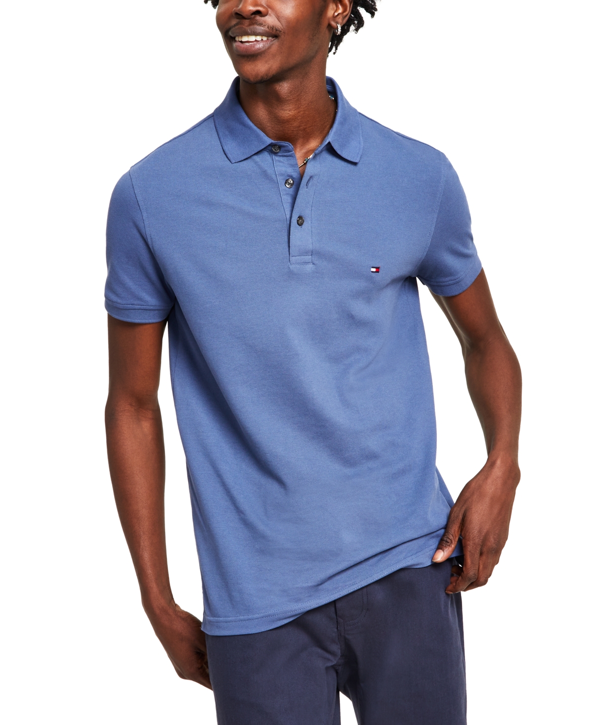 Tommy Hilfiger Men's 1985 Heather Classic Fit Short Sleeve Polo In Faded Indigo Heather