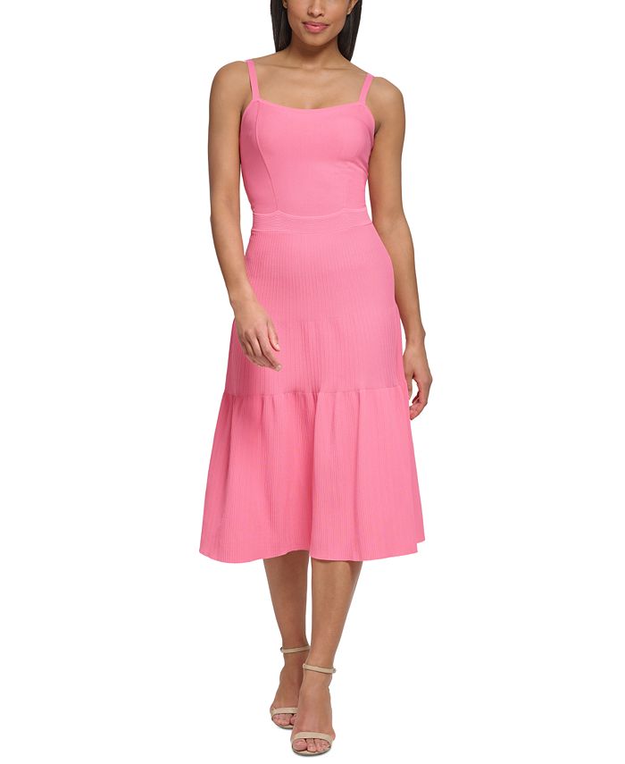 Donna Karan Women's Ribbed-Knit Tiered Sleeveless Dress - Macy's