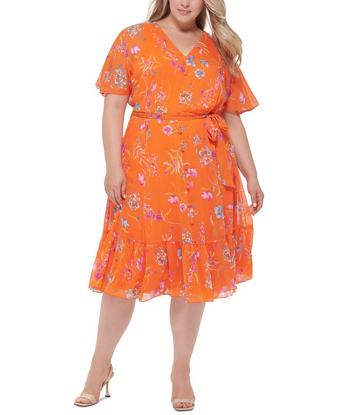Calvin klein orange floral dress hotsell