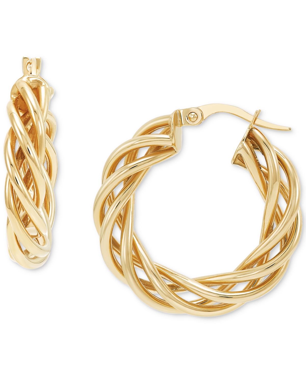 Italian Gold Braided Small Hoop Earrings In 10k Gold, 1"