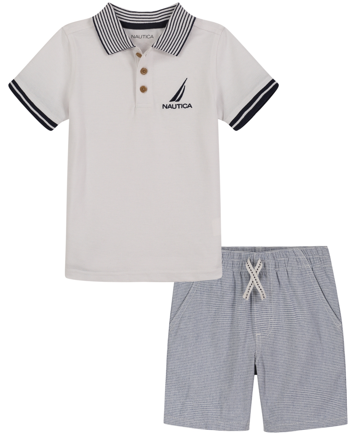 NAUTICA BABY BOYS CONTRAST TRIM PIQUE POLO SHIRT AND STRIPED OXFORD SHORTS, 2 PIECE SET 