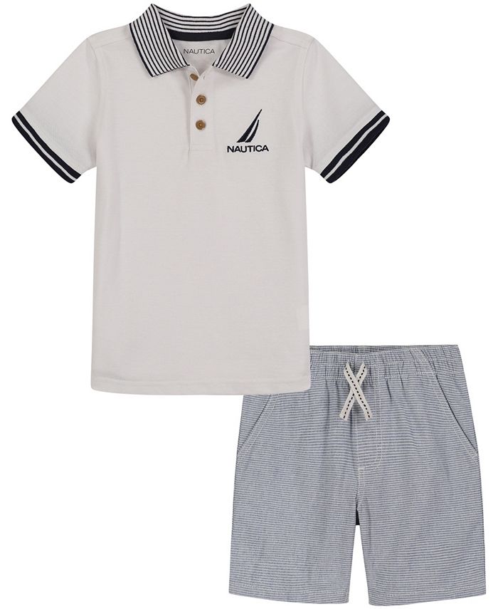 Nautica Baby Boys Contrast Trim Pique Polo Shirt and Striped Oxford ...