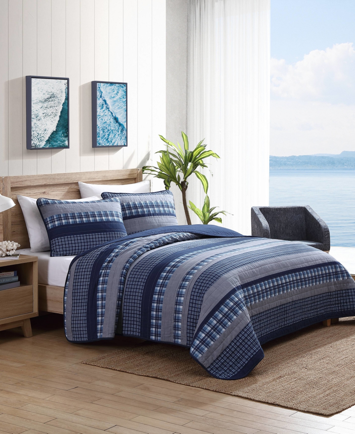 Nautica Addison Reversible 3 Piece Quilt Set, King In Blue