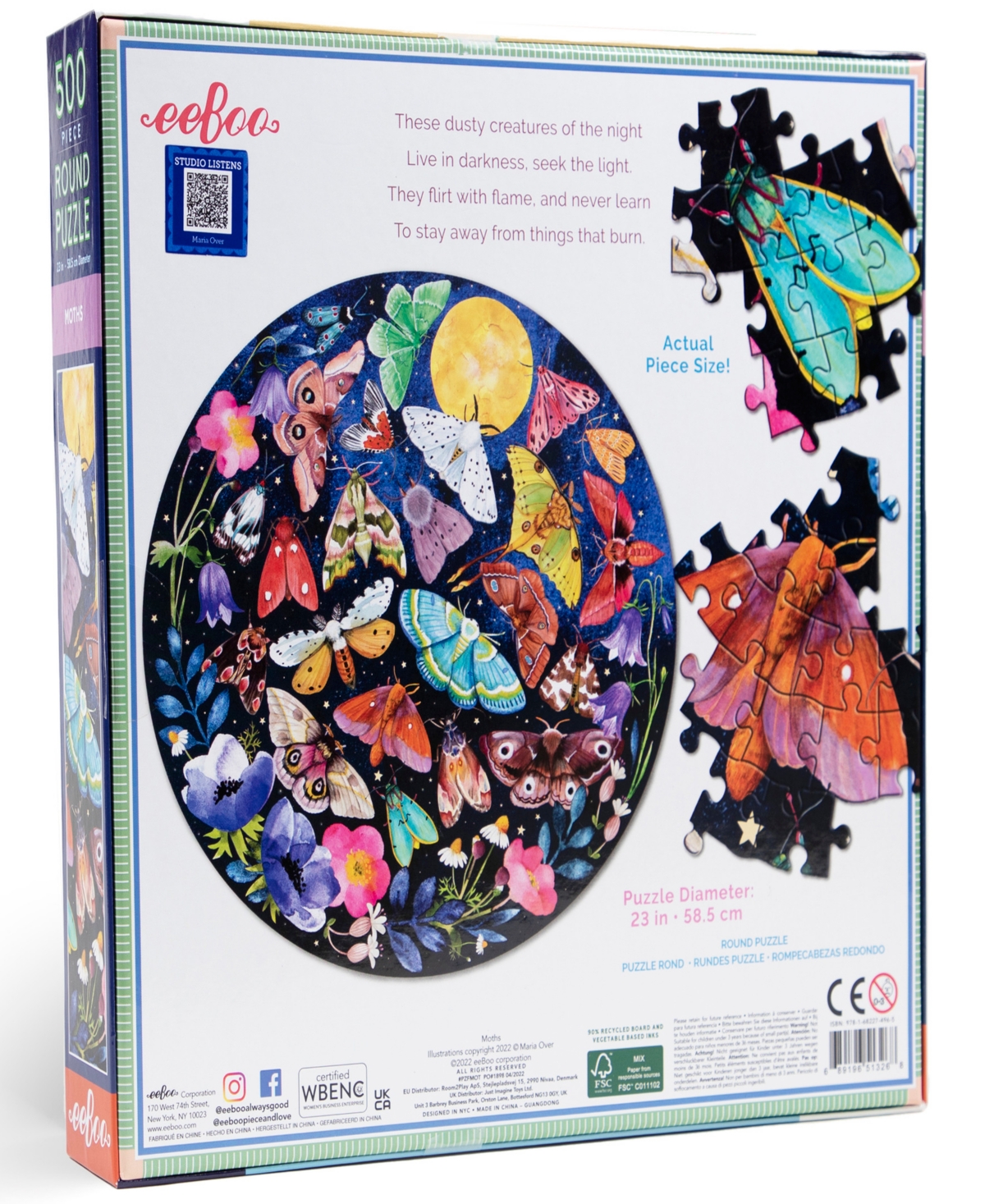 Shop Eeboo Piece And Love Moths 500 Piece Round Adult Jigsaw Puzzle Set, Ages 14 And Up In Multi