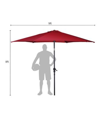 9FT Patio Umbrella Patio Market Steel Tilt W/ Crank Outdoor Yard Garden