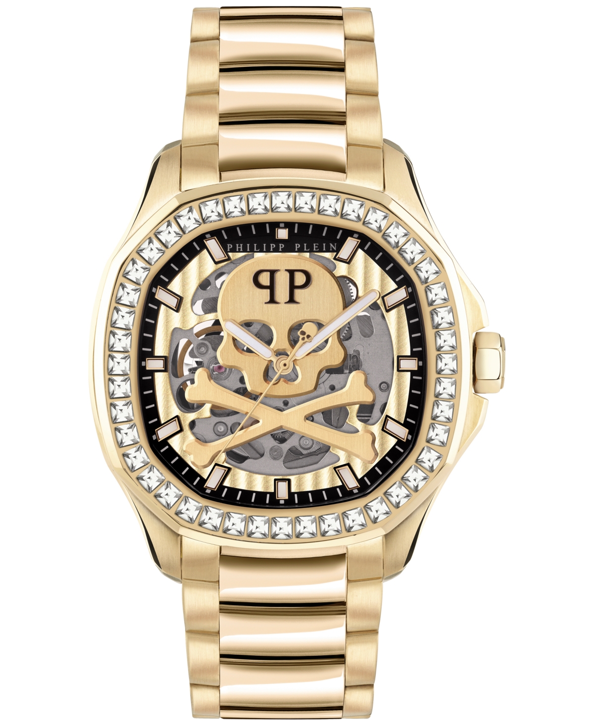 Philipp Plein Men's Automatic Skeleton Spectre Gold Ion-plated Bracelet Watch 42mm In Ip Yellow Gold
