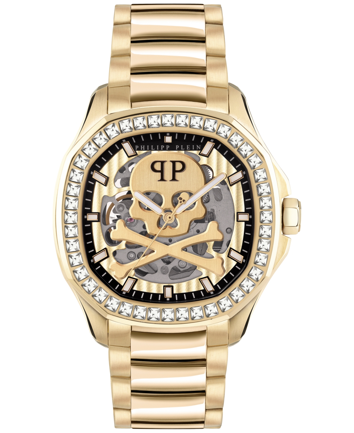 PHILIPP PLEIN MEN'S AUTOMATIC SKELETON SPECTRE GOLD ION-PLATED BRACELET WATCH 42MM