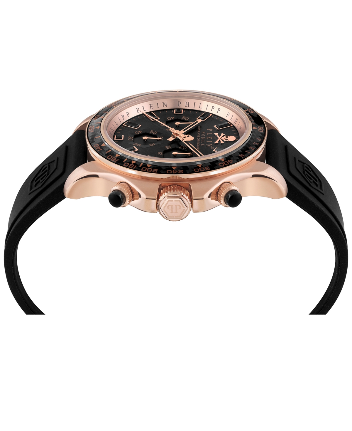 Shop Philipp Plein Men's Chronograph Nobile Racing Black Silicone Strap Watch 43mm In Ip Rose Gold