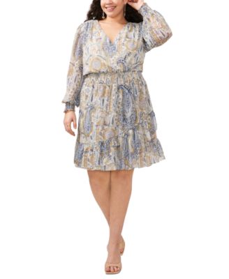 Vince Camuto - Plus Size Printed Crossover Smocked-Waist Ruffled Dress