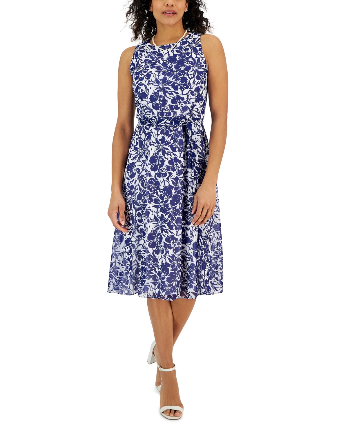Kasper Women's Floral-Print Sleeveless Chiffon Dress