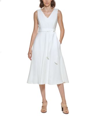 Calvin Klein - Women's V-Neck Sleeveless Belted Dress