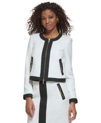 KARL LAGERFELD PARIS - Women's Colorblocked Tweed Chain Cropped Jacket