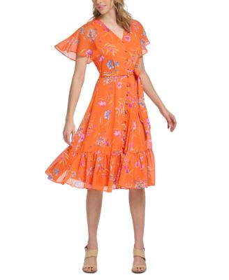 Calvin Klein - Petite V-Neck Chiffon A-Line Dress