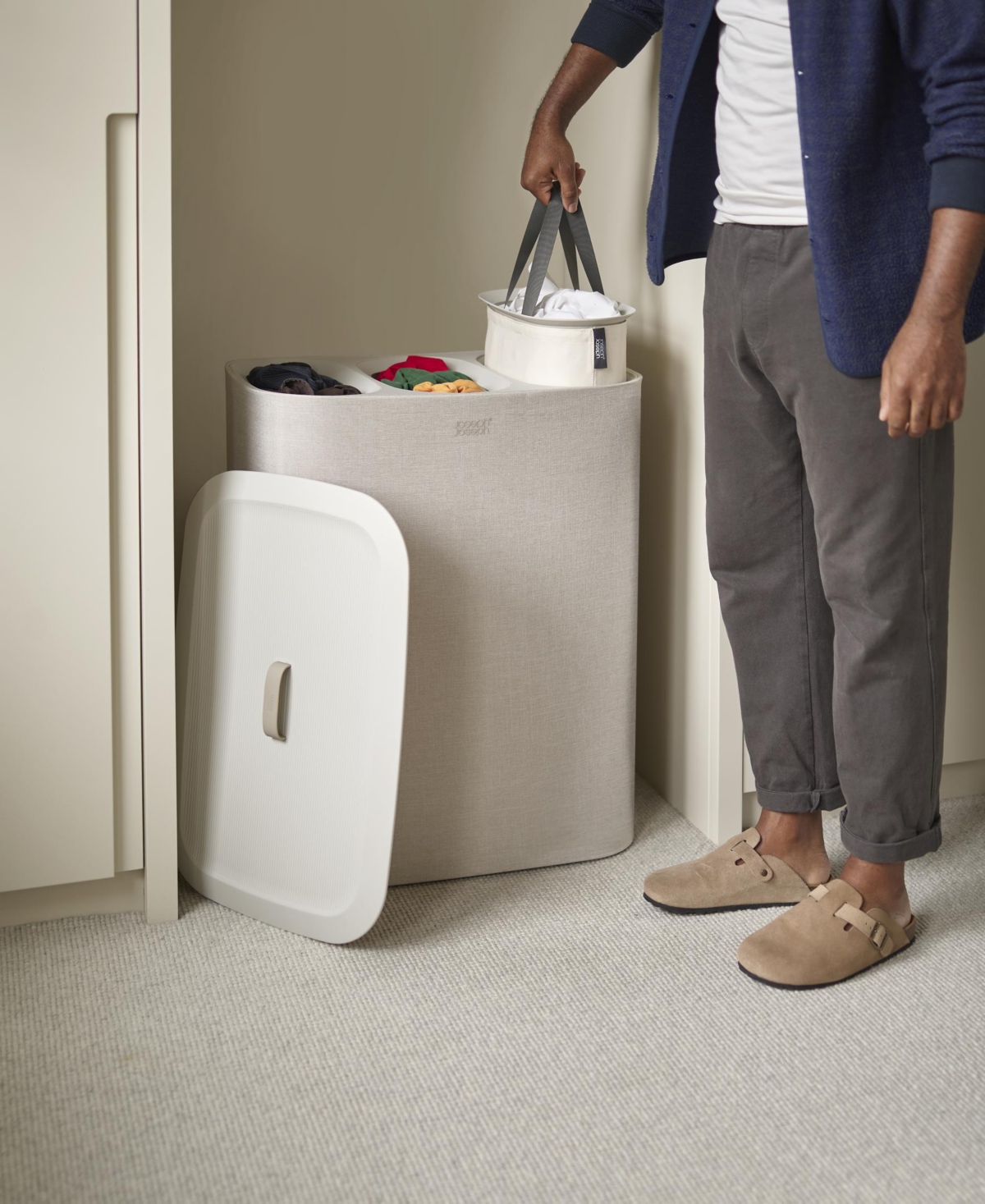Shop Joseph Joseph Tota Trio 90-litre Laundry Separation Basket In Ecru