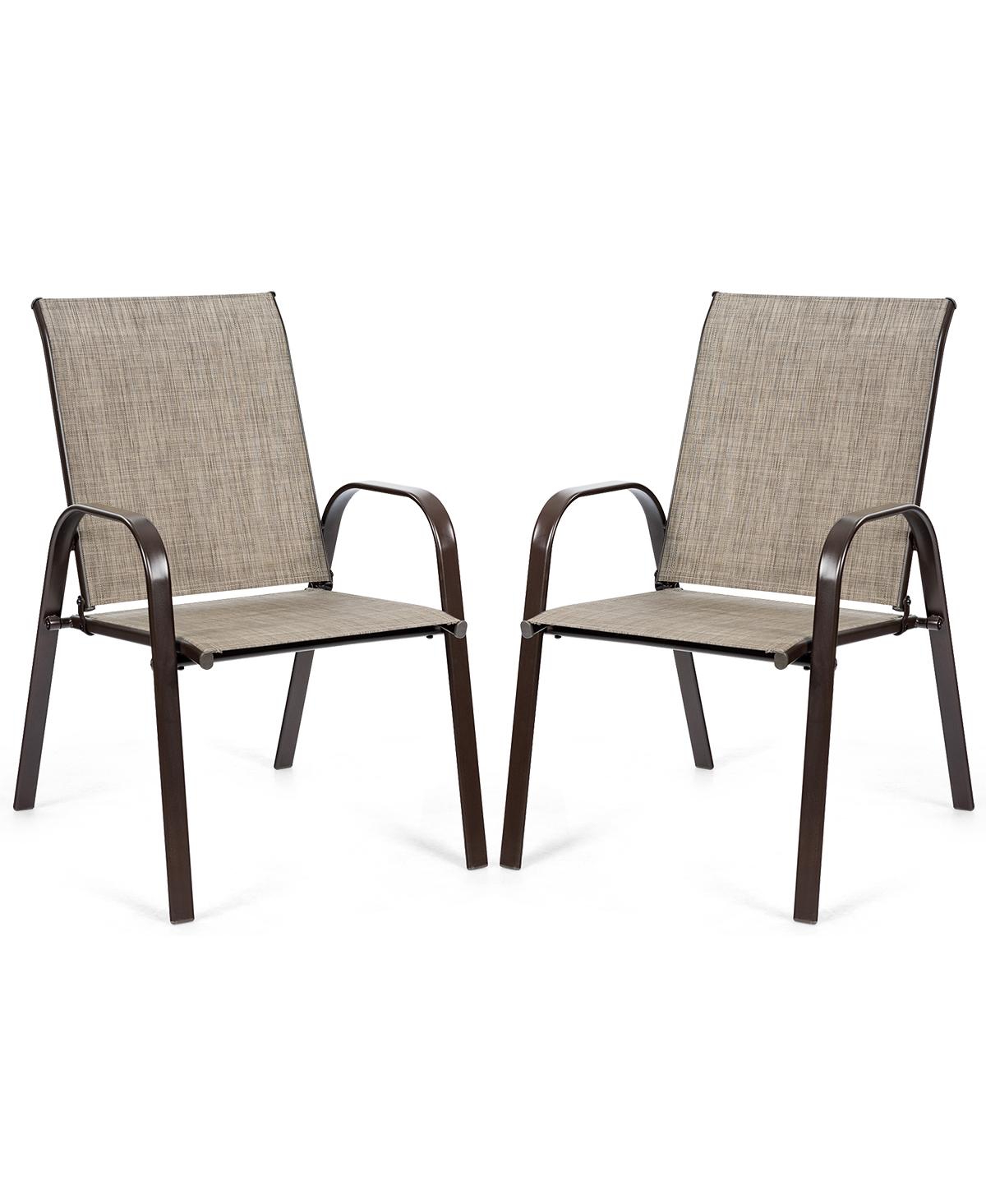Costway 2pcs Patio Chairs Dining Chair Deck Yard W/armrest In Grey