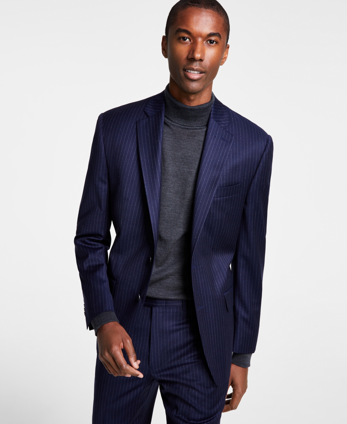 Michael Kors Men's Classic-fit Wool-blend Stretch Suit Separate Jacket In Navy Pinstripe
