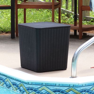 11.5-Gallon Outdoor Deck Box - Weather-Resistant Side Table with Storage for Cushions, Garden Tools, Pool Supplies - Phantom Gray - Faux Rattan