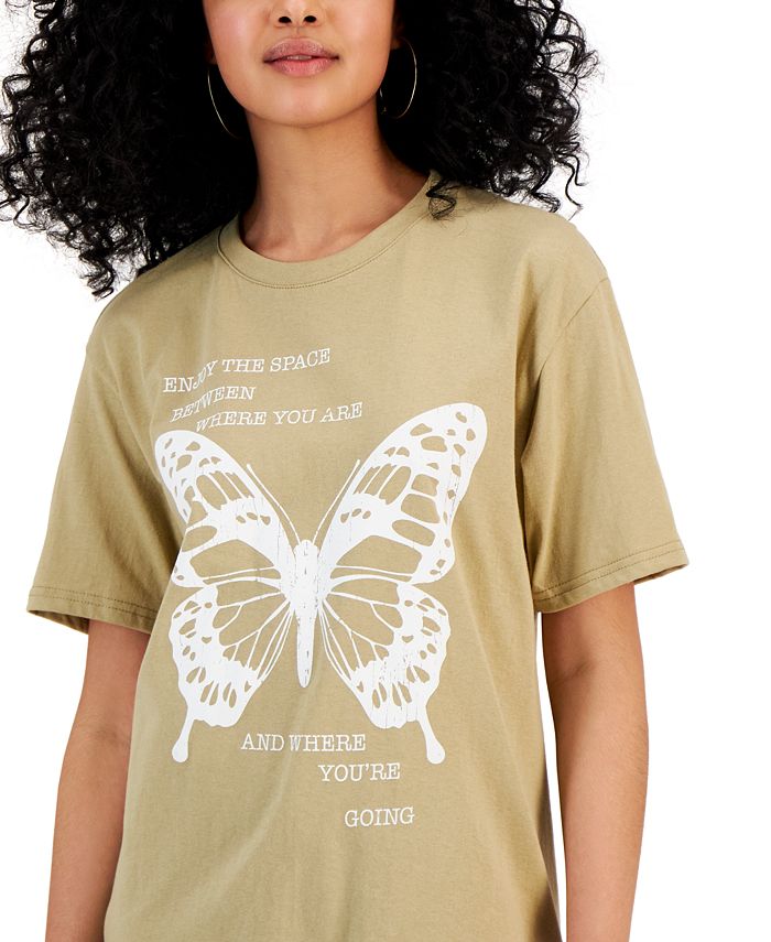 Rebellious One Juniors' Butterfly-Graphic-Print Cotton Boyfriend T ...