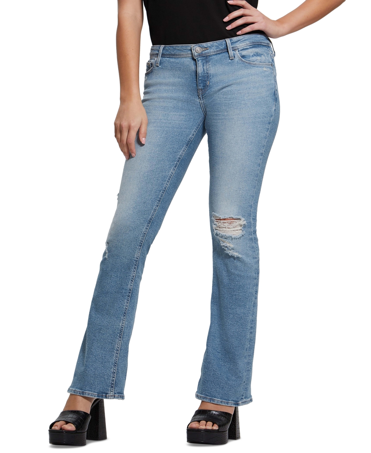 Guess Women's Hollywood High-rise Distressed Straight-leg Jeans In Cali Blues