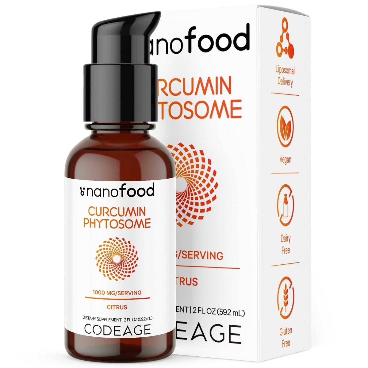 Codeage Liposomal Curcumin Phytosome Liquid Supplement, Turmeric Curcumin Liquid Drops, Plant-Based Curcuma Longa Dropper, Curcumina, Sunflower Phosph