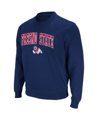 Men's Navy Fresno State Bulldogs Arch and Logo Tackle Twill Pullover Sweatshirt