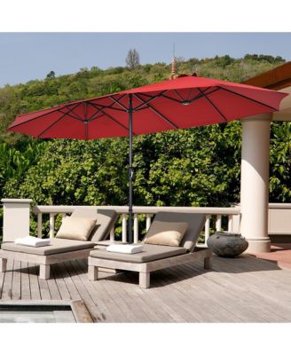 15FT Double-Sided Twin Patio Umbrella Sun Shade Outdoor Crank Market Base