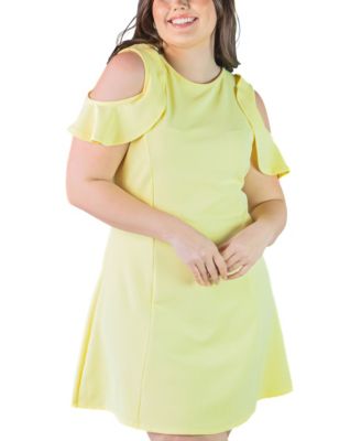 Plus Size Ruffle Cold Shoulder A Line Dress