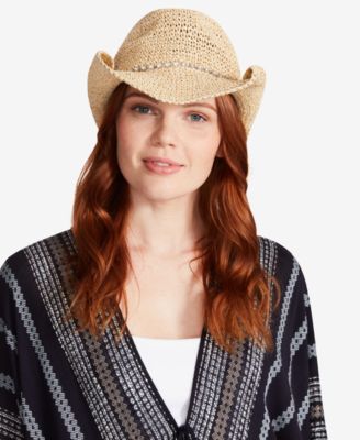 Steve Madden - Women's Metallic-Detail Western Straw Hat