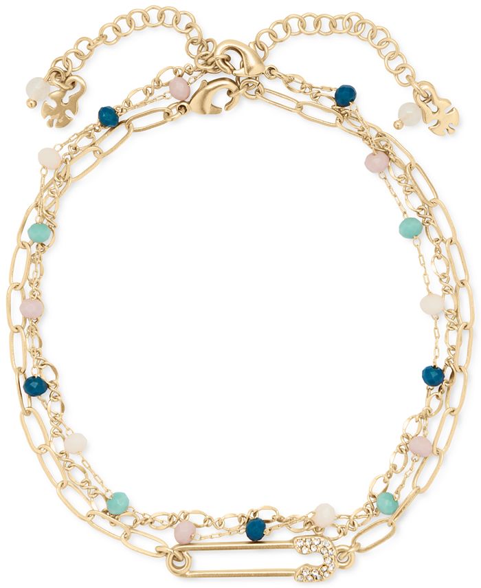 Lucky Brand GoldTone 2Pc. Set Beaded & Pavé Safety Pin Link Ankle