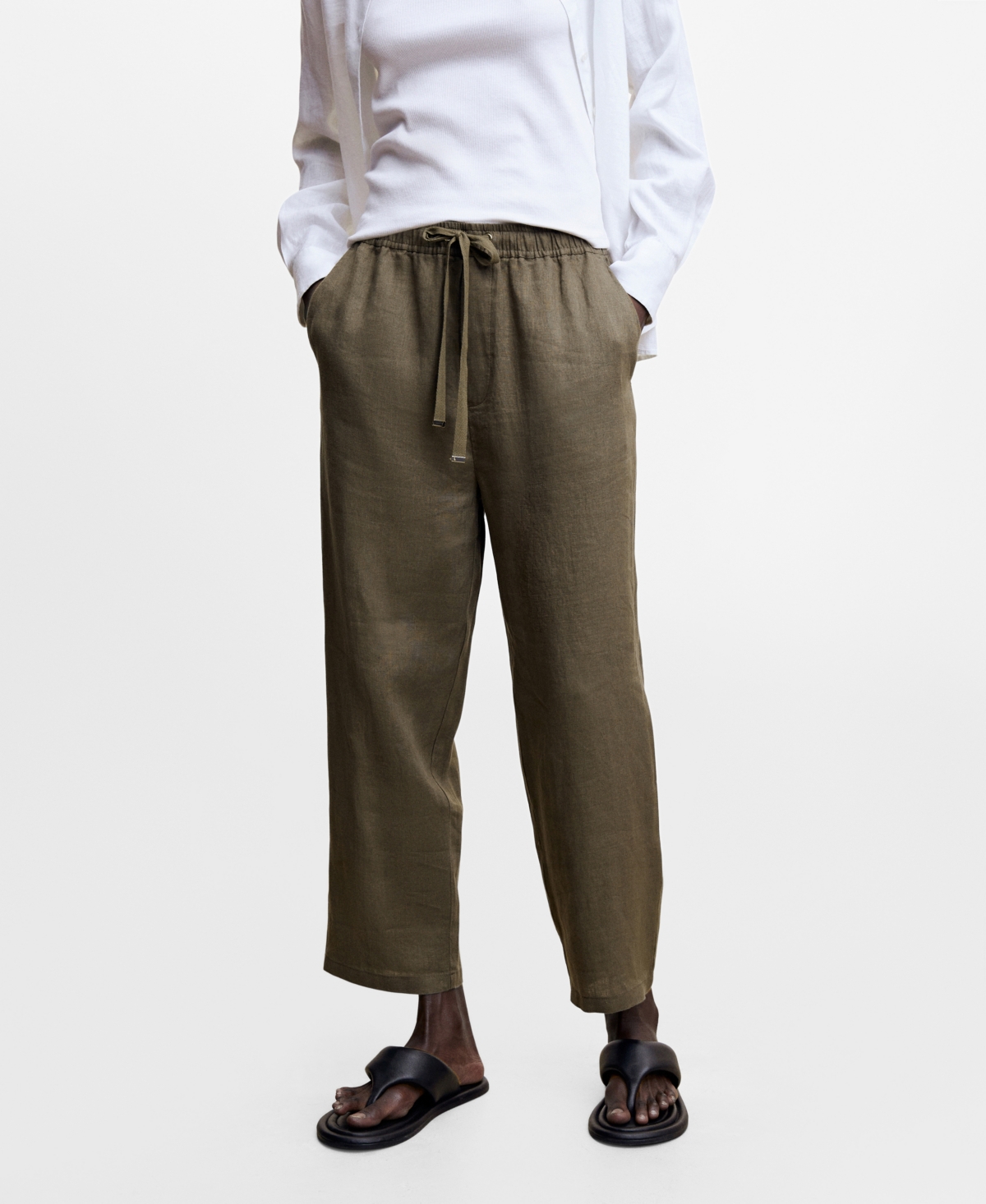Mango Women's Linen Jogger Trousers In Khaki