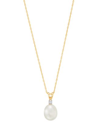 Cultured Freshwater Pearl (8mm) and Diamond Accent Pendant Necklace in 14k Gold
