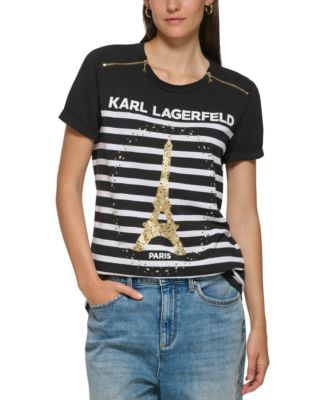 Karl Lagerfeld★Eiffel Tower エッフェル塔 プリント Tシャツ KARL LAGERFELD PARIS Women's Embellished-Eiffel-Tower T