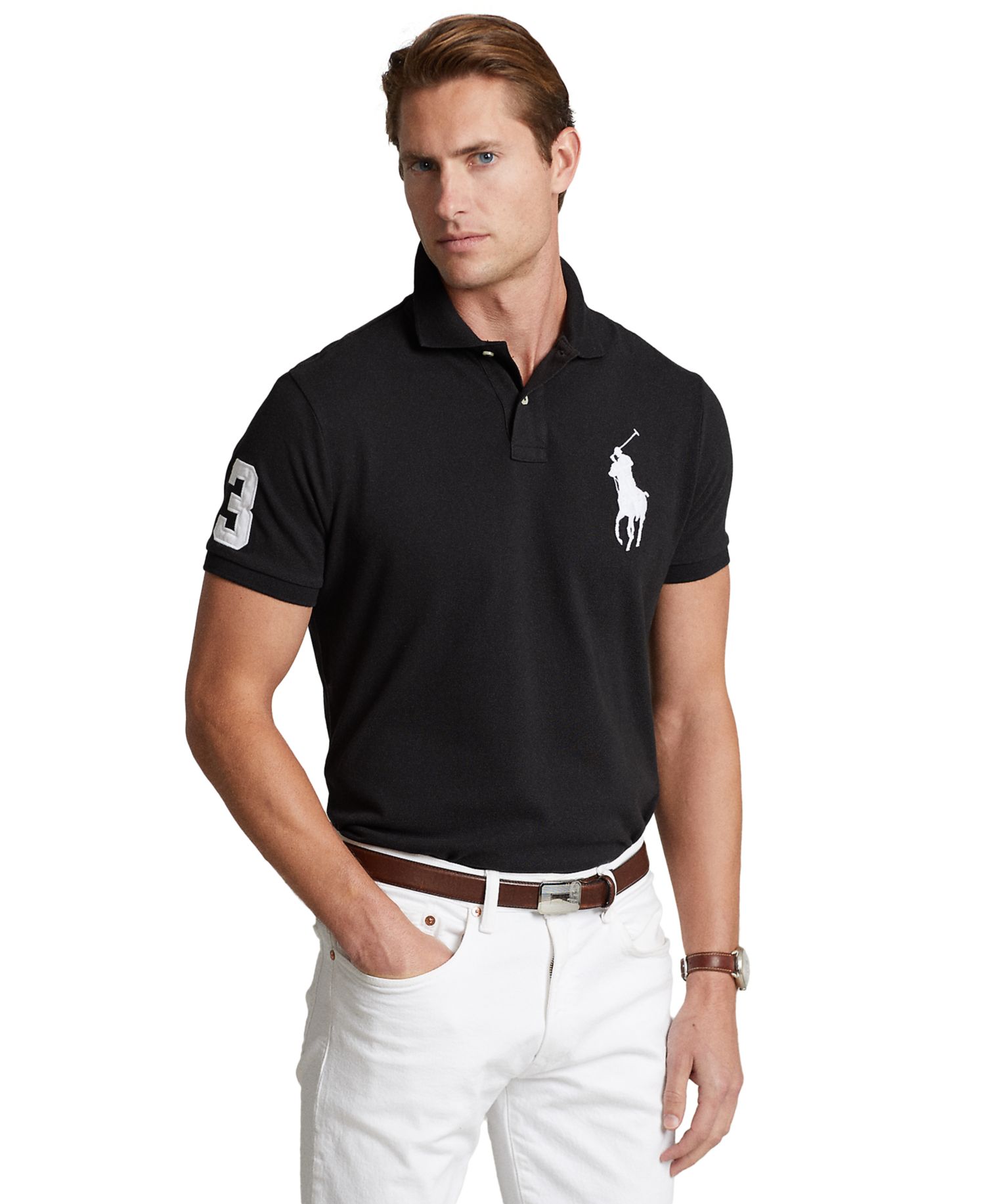 Мужская рубашка поло из сетчатой ткани Big Pony Custom Slim-Fit