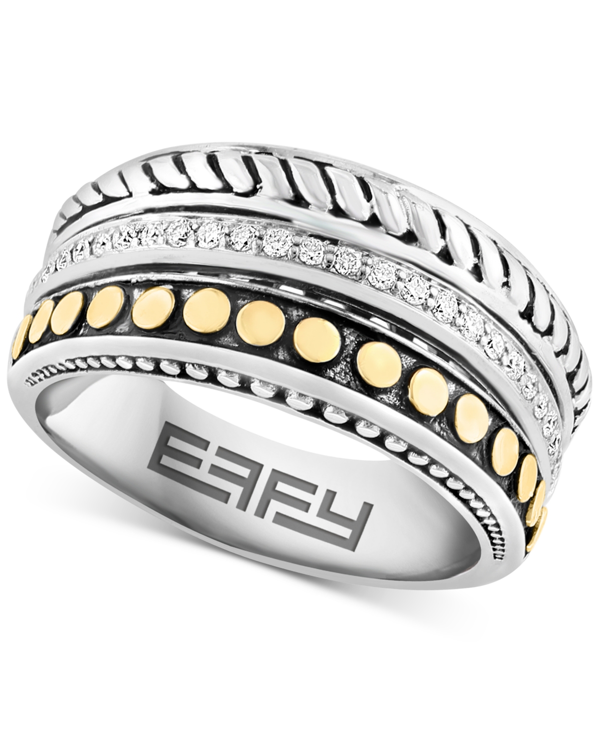 Effy Collection Effy Diamond Triple Row Band (1/5 Ct. T.w.) In Sterling Silver & 18k Gold-plate In K Yellow Gold Over Sterling Silver
