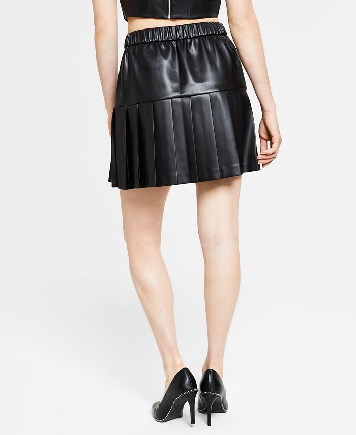 Bar III Women's Faux-Leather Pleated Mini Skirt, Created for Macy's ...