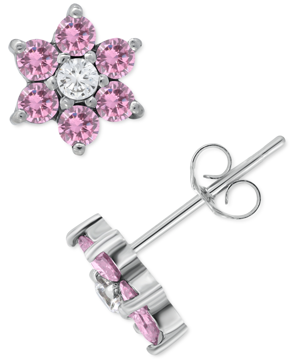 Shop Giani Bernini Pink & White Cubic Zirconia Flower Stud Earrings In Sterling Silver, Created For Macy's