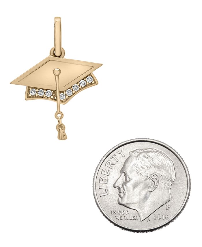 Wrapped Diamond Graduation Cap Charm Pendant (1/20 ct. t.w.) in 10k ...