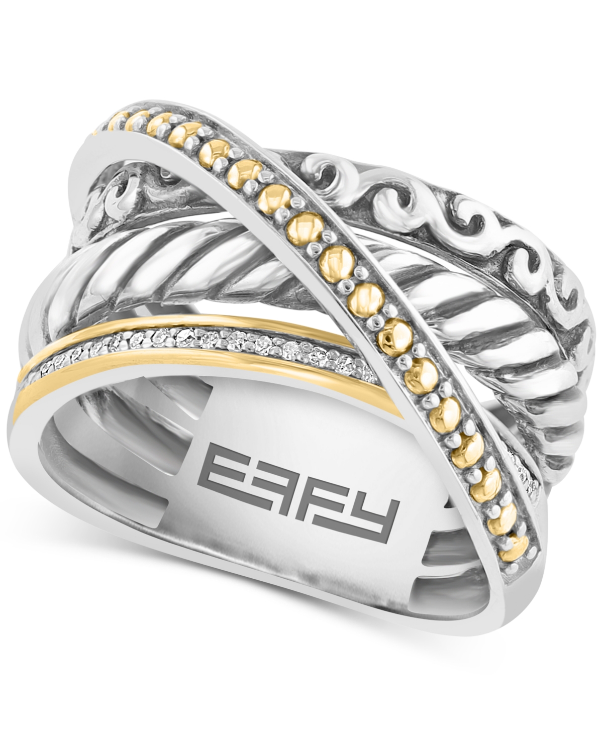 Effy Collection Effy Diamond Crossover Statement Ring (1/10 Ct. Tw.) In Sterling Silver & 18k Gold-plate In K Yellow Gold Over Sterling Silver